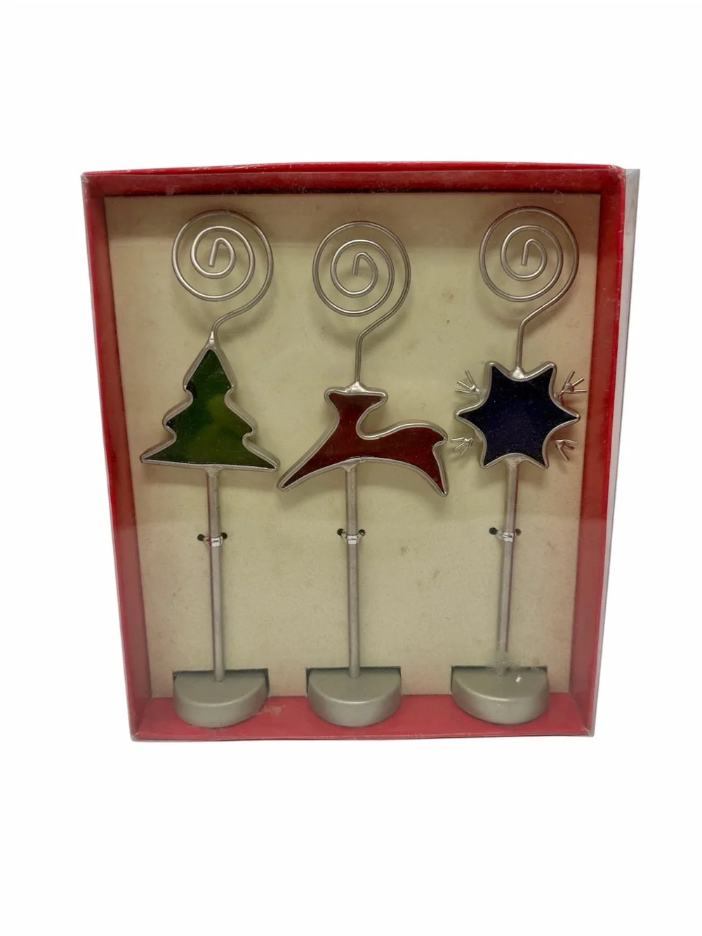 Pier 1 Imports Spiral Holiday Stained Glass Enamel Photo Holders Set of 3